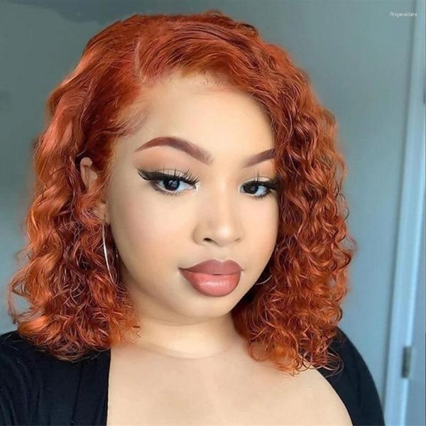 Ingwer Orange Deep Wave Bob Perücke Spitze Front Echthaar Perücken für schwarze Frauen Farbe lockig kurz