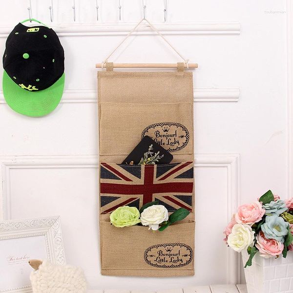 Aufbewahrungsboxen, UK-Flagge, Jute, dreifach, 3 Taschen, Wand- und Türaufhängung, Organizer, Badezimmer, Kleinigkeiten, faltbar, Unterwäsche, Socken, Spielzeug, Schlüsselsortiertasche