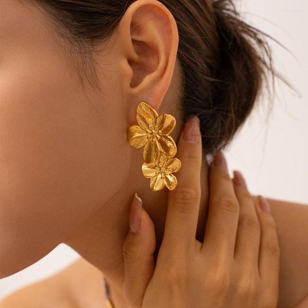 Baumelnde Ohrringe, trendige doppellagige Kirschblüten-Blumen-Tropfen-Ohrringe für Damen und Mädchen, 18 Karat vergoldet, Mi-Schmuck, Weihnachten, Frühling, Festival, Geschenke