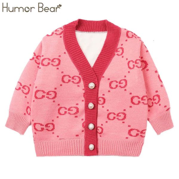 Куртки Humor Bear для девочек, новый вязаный кардиган, пальто, корейская версия, зарубежный стиль, повседневный детский топ, наряд для детей 2–6 лет 230928
