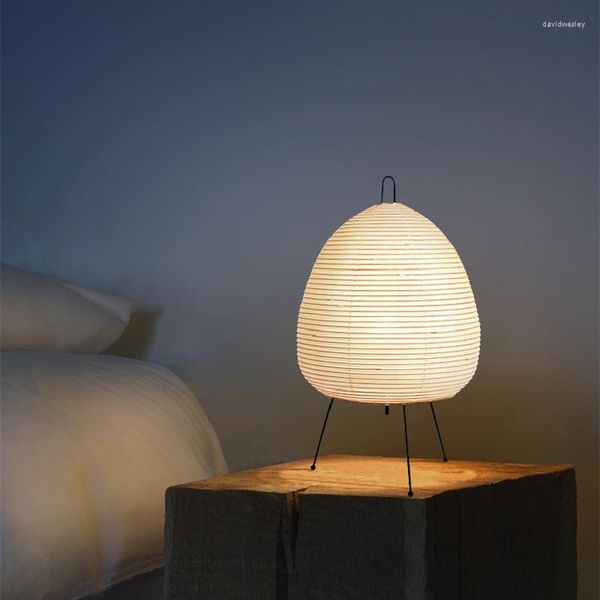 Tischlampen Japanische Reispapierlaterne LED-Lampe Schlafzimmer Nachttisch Schreibtischleuchte Wabi Sabi Handgefertigt für Wohnzimmer Studie Lesen Wohnkultur