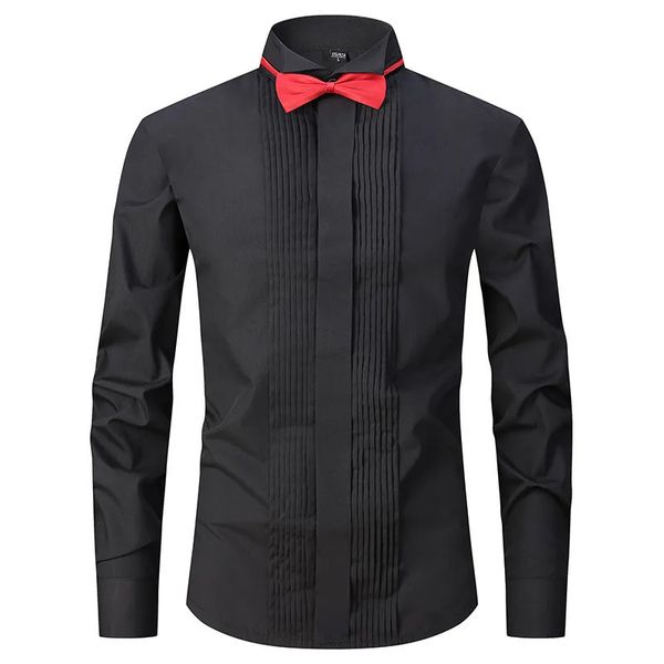 Camicie eleganti da uomo Camicia da smoking per uomo Polsini alla francese Bottoni con punta ad ala Matrimonio Sposo Bianco Nero Rosso con papillon 230927