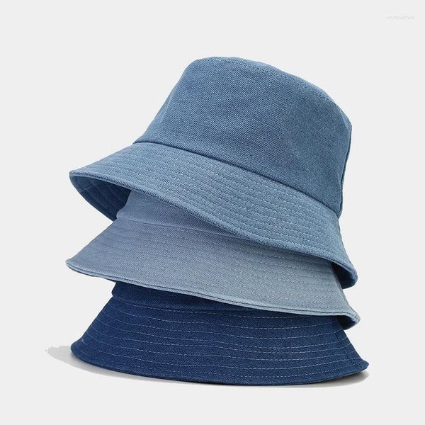 Berretti stile coreano cappello a secchiello in denim tinta unita arte giapponese da donna retrò per il tempo libero bacino da viaggio primaverile