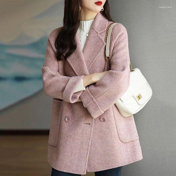 Abiti da donna UNXX Blazer Moda donna Modello a spina di pesce Autunno Inverno Cappotto lungo in lana sottile allentato Cappotti marea femminile per abbigliamento