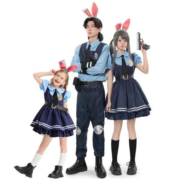 Passende Familien-Outfits, süßes Judy Rabbit-Polizisten-Cosplay-Kleid für Erwachsene und Kinder, Halloween-Party, Eltern-Kind-Cartoon, kommen Paar-Outfits-Set YQ230928