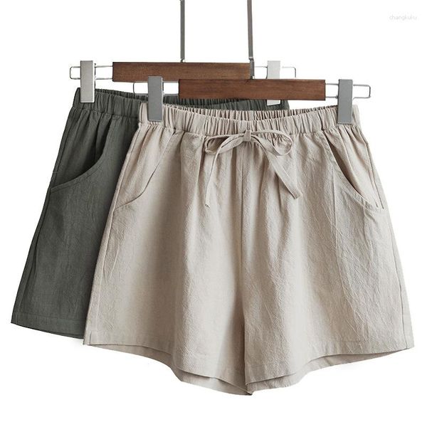 Pantaloncini da donna in cotone e lino Pantaloni corti basic da donna Mini pantaloni Trafic Moda fondo a vita alta per ragazze adolescenti estive
