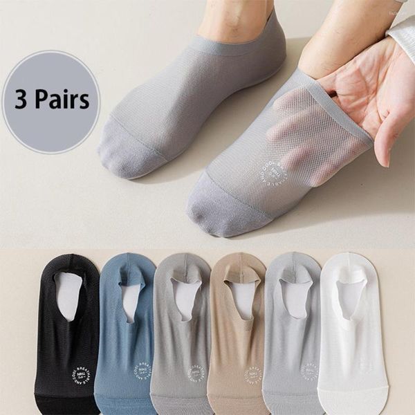 Meias masculinas 3 pares verão mens oco para fora malha respirável barco invisível sem mostrar baixo corte esportes silicone antiderrapante