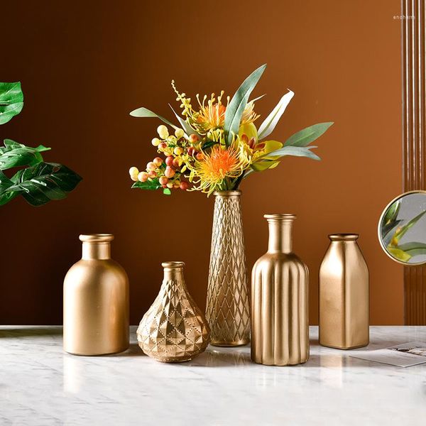 Vasos europeu vaso de ouro mesa decoração sala de estar arte deco plantas hidropônicas recipiente ornamentos nórdicos