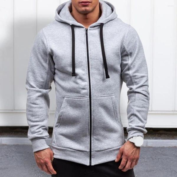 Felpe con cappuccio da uomo Giacca autunnale alla moda con abbottonatura con cerniera Felpa con cappuccio con zip Cappotto da uomo in colore puro caldo