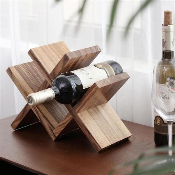 Tabletop Weinregale Nordic Gitter Holz Lagerung Halter Dekorative Holz Flasche Rest Rack Bar Zubehör Ornament Handwerk Furn257J