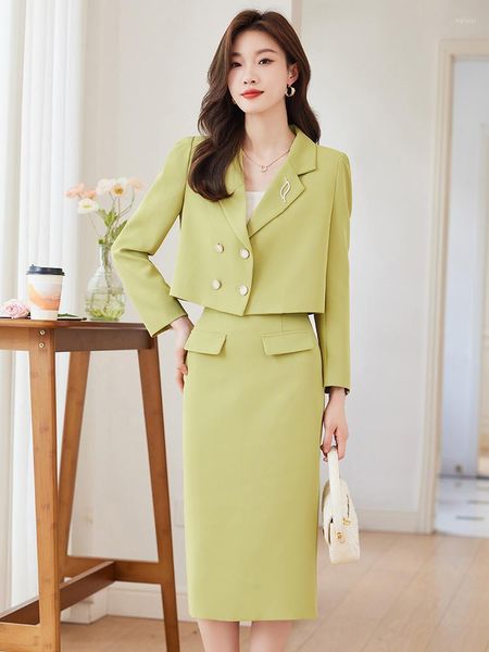 Zweiteiliges Kleid Mode Frühjahr Büro Damen Hosenanzug Frauen weiblich lila grün orange schwarz kurze Blazer Jacke und Hose formell 2 Set