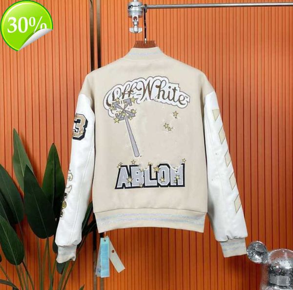 Winter Off Brand Weiße Jacke 2023 Mode Neue Handbestickte Wolle Bomber Mantel männer und frauen Baseball Coatswwel