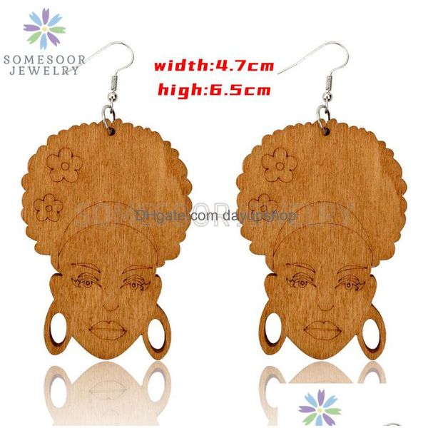 Dangle Kroonluchter Oorbellen Gegraveerd Afrocentric Etnische Houten Drop Tribal Headwrap Natuurlijk Haar Geometrische Sieraden Voor Vrouwen Levering Dh623