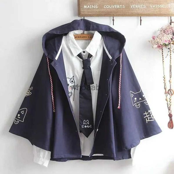 Cappotto sottile con cappuccio da donna giapponese carino ragazza morbida studentessa feroce gatto corno manica cappotto sottile con cappuccio per e donne coppie giovani vestiti primaverili YQ230928