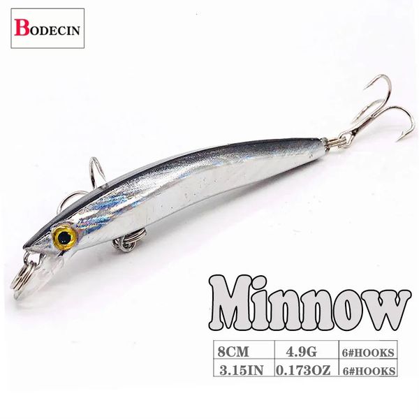 Esche esche Wobbler Minnow galleggiante in plastica dura esca artificiale per esca da pesca attrezzatura per spigola 8 cm occhi 3D Topwater 2 amo da pesca Crankbait 1pz 230927