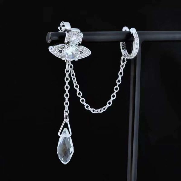 Orecchini a bottone Imperatrice occidentale Dowager Argento Gocce d'acqua Lunghi diamanti scintillanti Orecchini a bottone in cristallo Clip per orecchio Due orecchini di moda stile di usura per gioielli da donna33