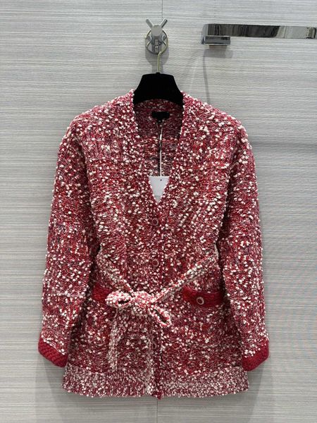 2023 Новый осенне-зимний миланский подиумный свитер с V-образным вырезом и длинным рукавом, элитный жаккардовый кардиган, женская дизайнерская одежда 0928-4