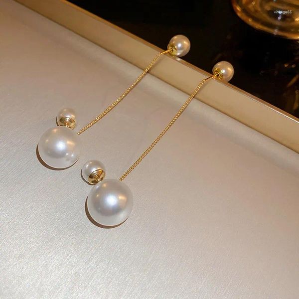 Orecchini pendenti TIOWIOS 2023 S925 Ago in argento Una perla con frange a due pezzi Francese High-end Temperamento Stud Lunghi gioielli con nappa per le donne