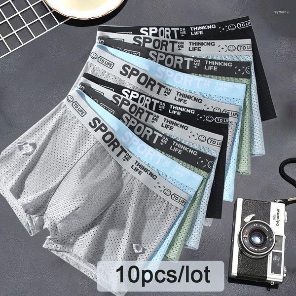 UNDUPTS 10 PCS Boxer Shorts Erkekler Buz İpek iç çamaşırı havalı erkekler nefes alabilen seksi külot u dışbükey iç çamaşırı