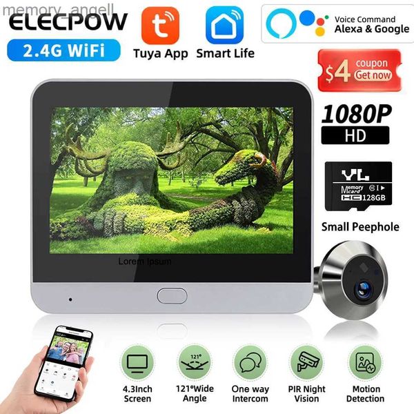 Campanelli Elecpow Smart Home Tuya WiFi Spioncino Campanello Piccola telecamera 1080P 4.3 pollici PIR Rilevamento movimento Visualizzatore porta digitale Comunicazione unidirezionale YQ230928