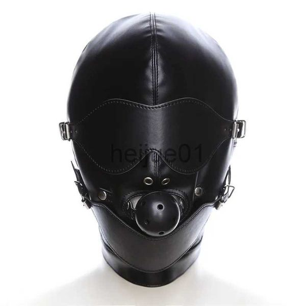 Bondage Máscara Erótica Cosplay Fetiche Bondage Headgear com Boca Bola Gag BDSM Quente Capuz de Couro Erótico para Homens Mulheres Adulto Jogos Sexy Máscara X0928