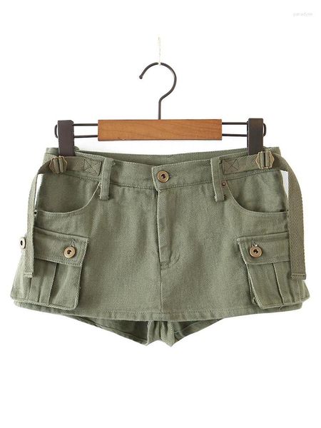 Faldas YENKYE 2023 mujeres bolsillos clásicos verde militar falda súper corta moda señoras verano estilo Safari Culottes algodón Jupe