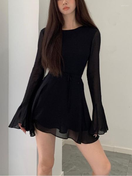 Vestidos de festa bodycon preto y2k mini vestido mulheres elegante magro sexy até mesmo senhora do escritório sem costas moda coreana 2023 outono chique