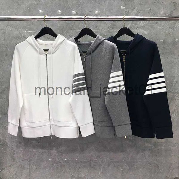 Jaquetas Masculinas TB Hoodies Primavera Outono Marca de Luxo Coreano Design Estilo Moletons Masculinos Clássico Marinha Waffle Algodão 4-Bar Stripe Jaquetas J230927