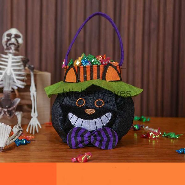 Borse per feste di Halloween Modello di borsa per caramelle portatile Borsa regalo in pile per bambini Pipistrello Borsa di zucca gatto nero03blieberryeyes