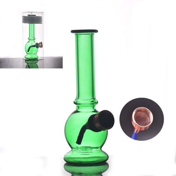 Atacado verde mini narguilé protable mais novo vidro água dab rig bong tabaco fumar cachimbo com downstem metal seco erva tigela