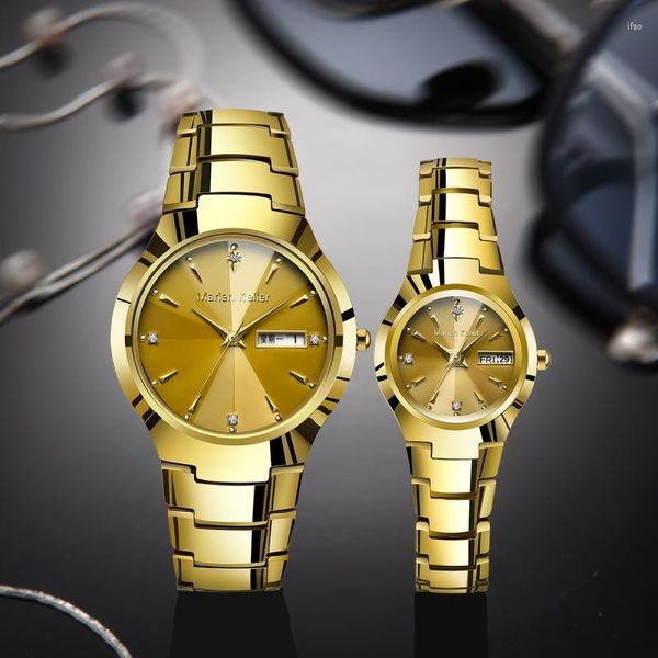 Armbanduhren Marlen Keller's Fashion Trend Couple Watch Band Calendar Tungsten Steel Waterproof Quartz