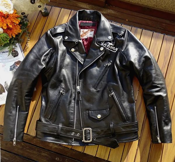 Herren-Leder-Kunstleder YR. Klassische 613-Jacke aus echtem Leder im Motorradfahrer-Stil. Hochwertiger gegerbter Ziegenledermantel für Herren. Cooler Pferdelederstoff 230927