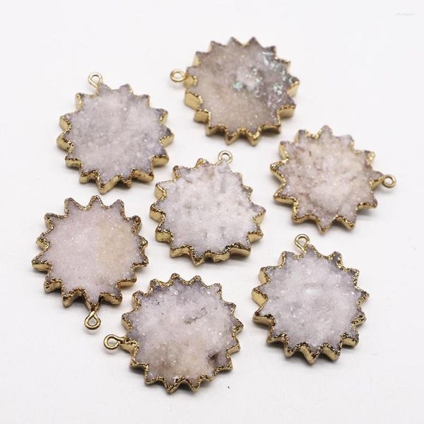 Collane con ciondolo Vendita di pendenti in pietra naturale di agata Collana con ciondoli placcati in oro a forma di girasole Gioielli di moda che realizzano orecchini all'ingrosso