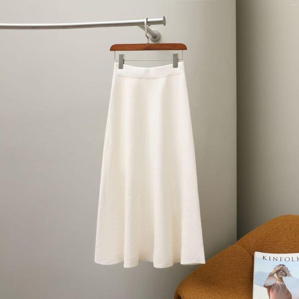 Gonne 2023 Donna lavorata a maglia A-Line bianca elasticizzata a vita alta lunga Saia Faldas Femme Streetwear