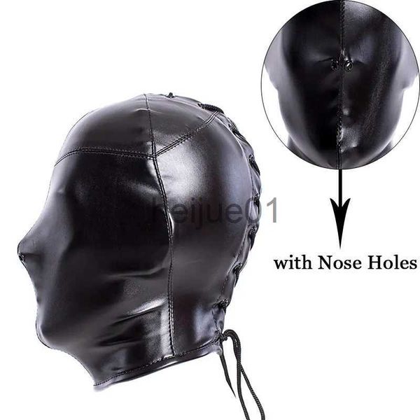 Bondage morbida in pelle morbida piena coperta cappa maschera buchi per naso bendati bdsm bondage allacciato su giocattoli sessuali di halloween donne uomini x0928