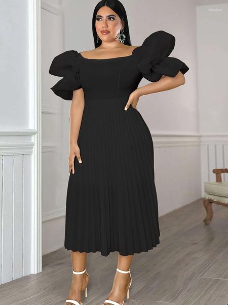 Plus Size Jurken ONTINVA Pelated Midi Zwart Off-shoulder Bladerdeeg Mouw Een Lijn Avond Verjaardagsfeestje Evenementoutfits 4XL Voor Dames