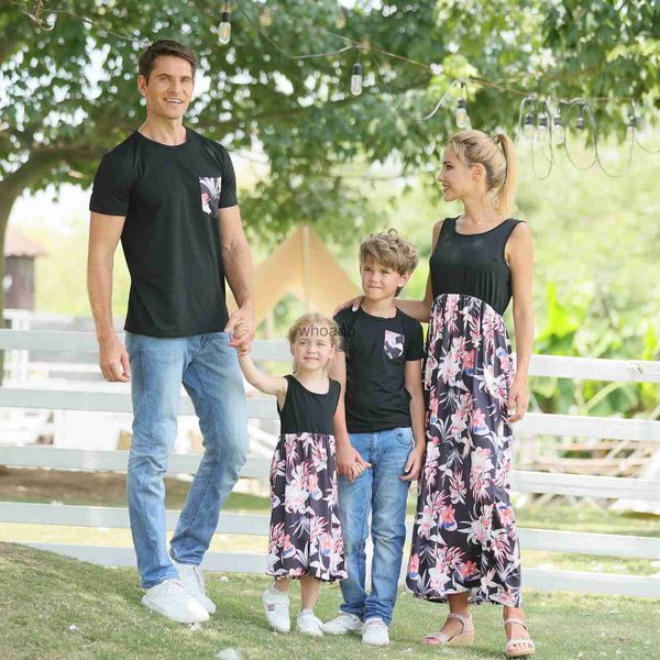 Passende Familien-Outfits Frühlings-Familien-Passende Outfits Sommerdruck Eltern-Kind-Kleidung Mutter-Kind-Kleid für Mädchen Vater und Sohn T-Shirt Babyspielanzug YQ230928