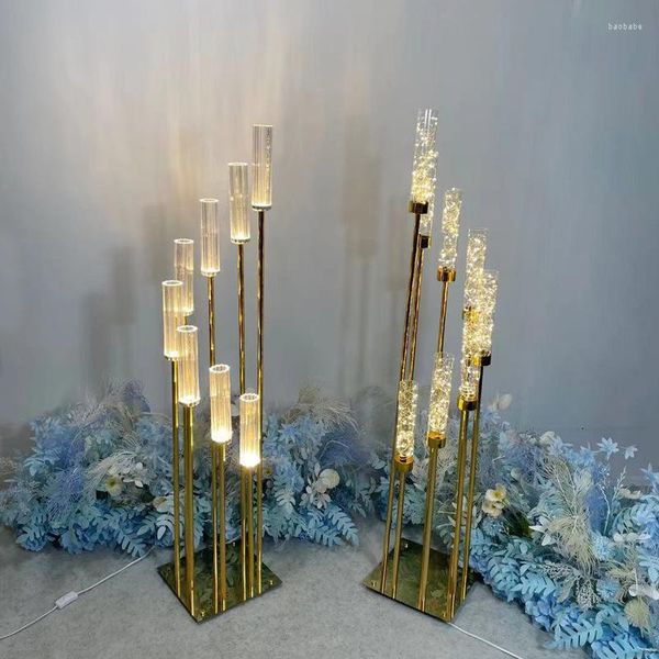 Castiçais LED 8 cabeças de metal candelabros acrílico mesa de casamento peça central flor suporte candelabro decoração de casa