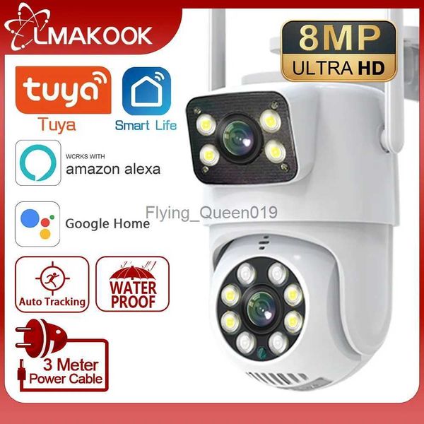 CCTV Lens LMAKOOK 4K 8MP Çift Lens PTZ WiFi Kamera Çift Ekran AI İnsan Otomatik İzleme Dış Mekan 4MP Güvenlik Video Gözetleme Kamera Tuya YQ230928