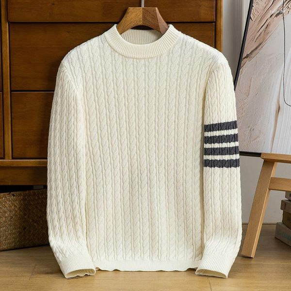 Maglioni da uomo Pullover di lana di lusso premium O-collo a righe manica lunga2023Autunno/Inverno Maglione sottostrato tinta unita moda tendenza britannica