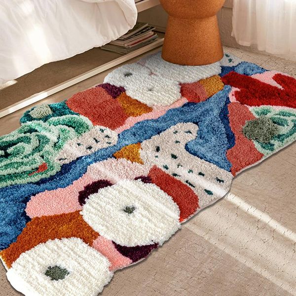 Tappeti Tappeto colorato Tufting Muschio Morbido lungo antiscivolo Camera da letto per bambini Comodino Tappetino Tappetino Soggiorno Tappeto Home Spring Decor 60x120 cm