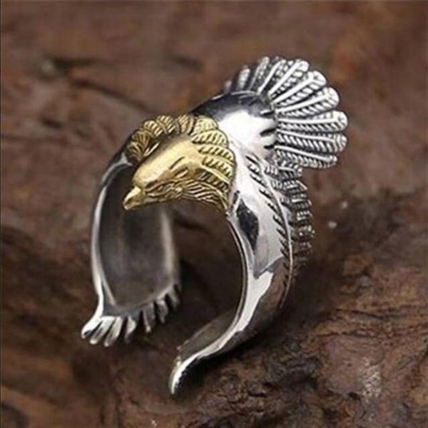 Anello rocker da motociclista in acciaio inossidabile con gioielli unici con aquila, da uomo vintage, di alta qualità, con animali, Jewerly Punk200u