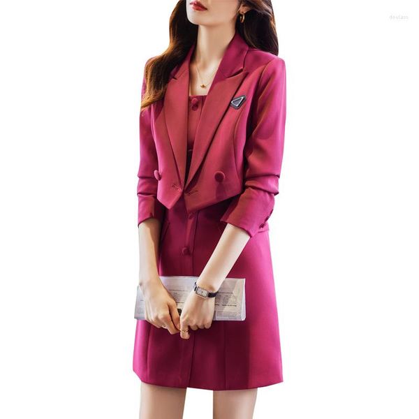 Abiti da lavoro Rose Red Ladies Office Autunno Inverno Formal Women 2023 Abiti da lavoro con abito e giacche corte Cappotto Abbigliamento professionale