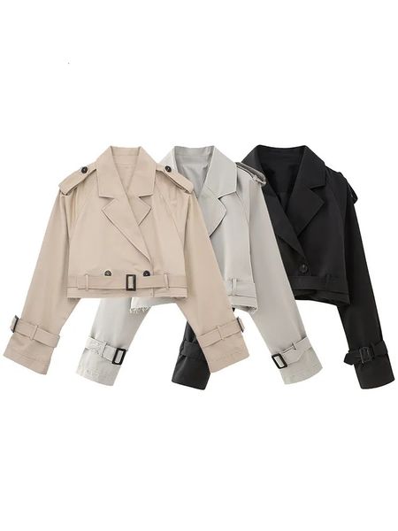 Womens Trench Coats Willshela Mulheres Moda Com Cinto Cropped Jaqueta Vintage Entalhado Pescoço Manga Longa Feminino Chic Lady Casaco Outfits 230927