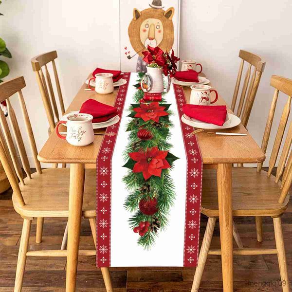 Decorazioni natalizie Cartamo Foglie di pino Runner da tavolo di Natale Copribandiera da tavolo di Natale Regali di Navidad Natal Decorazioni di Natale Tovaglia di Capodanno