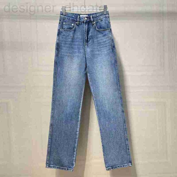 Jeans femininos designer início do outono novo pequeno estilo perfumado denim calças de couro tag bolso bordado versátil manga reta v9fc