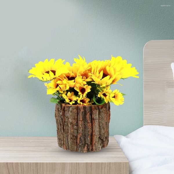 Vasen 3 Stück Blumeneimer Blumen Home Planter Eimer Natürlicher Blumentopf Holzrinde Holzbehälter Künstlicher Baumstumpfgeschmack