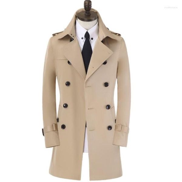 Herren Trenchcoats Mantel Dünn Frühlings- und Herbstkleid Mittel Teenager Zweireihig Schlank Mittellang Beige Windjacke Gabardinas