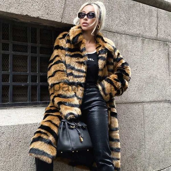 Kadın Kürk Sahte Kürk Kürk İmitasyon Kürk Matah İmitasyon Tiger Desen Kürk Uzatılmış Yapay Kürk Matarları Sonbahar Kış Sıcak Moda Sıradan Palto X0928