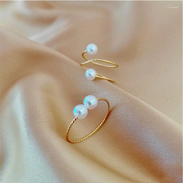 Cluster-Ringe, spiralförmig, simulierte Perle, minimalistisch, niedlich, verstellbare Größe, koreanische Mode, Party, Hochzeit, Vintage, Fingerring, Frau, Geschenk, Schmuck